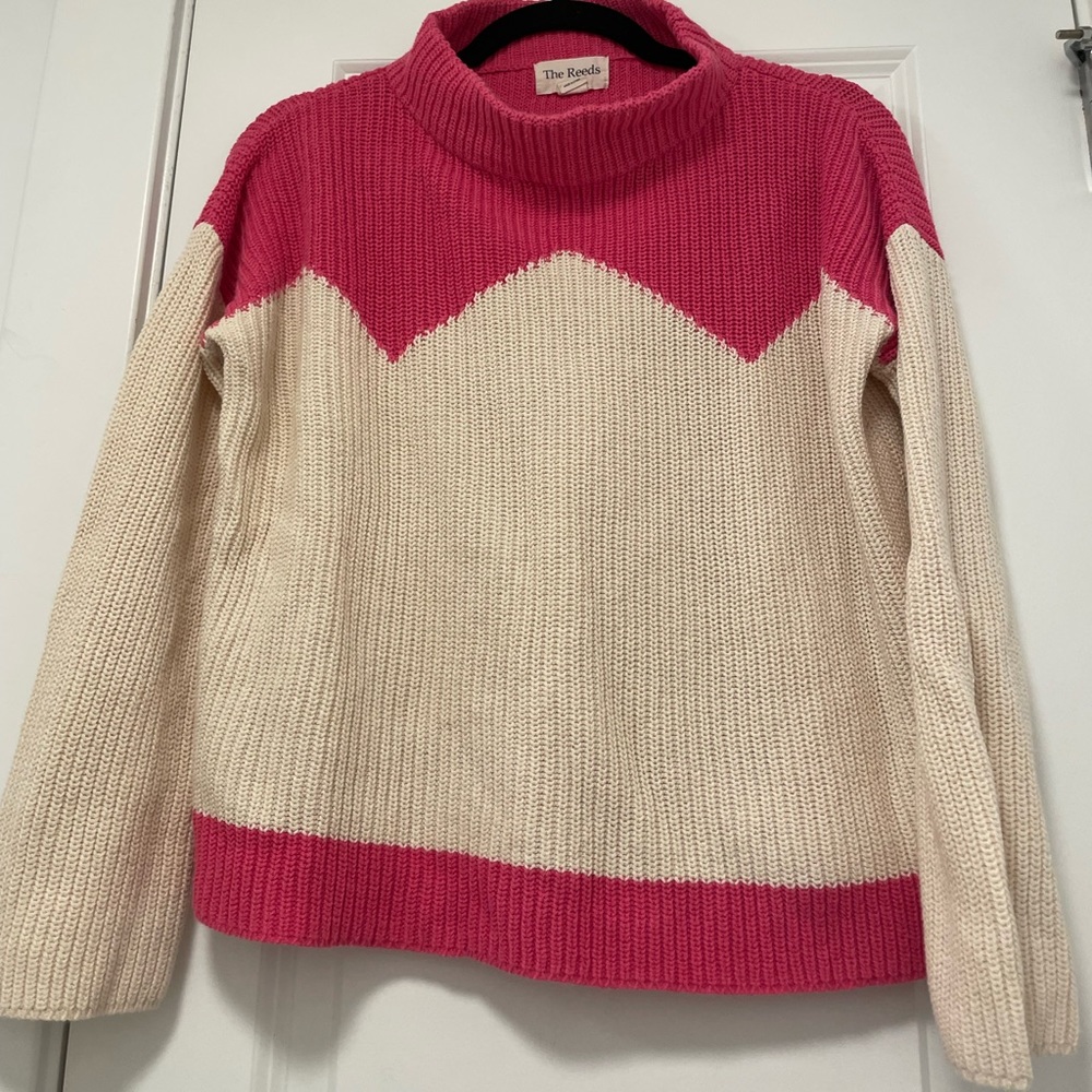 J crew the reeds knit cream pink geometric sweater XS